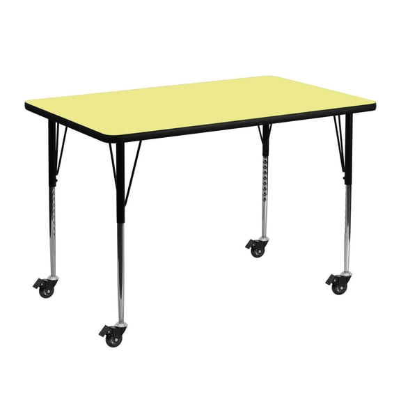 Flash Furniture Wren Mobile 30''W x 48''L Rectangular Yellow Thermal Laminate Activity Table - Standard Height Adjustable Legs