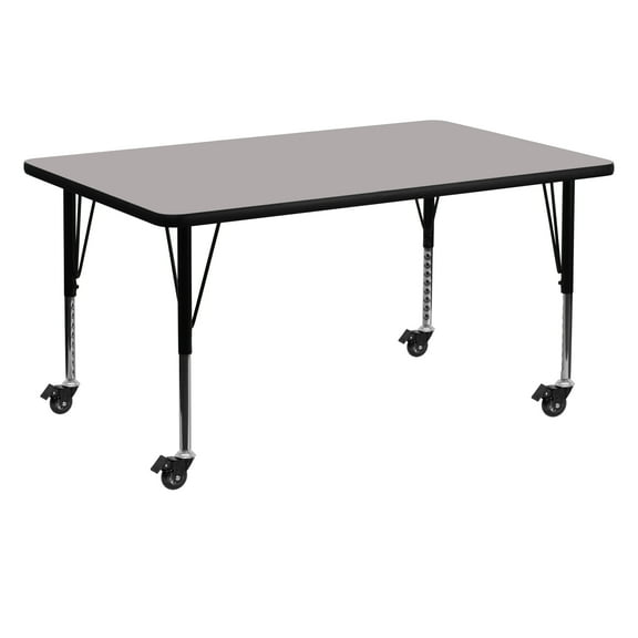 Flash Furniture Wren Mobile 30''W x 60''L Rectangular Grey HP Laminate Activity Table - Height Adjustable Short Legs
