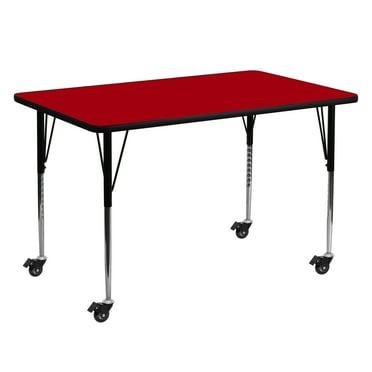 Flash Furniture Wren Mobile 30''W x 60''L Rectangular Red Thermal Laminate Activity Table - Standard Height Adjustable Legs