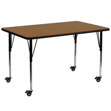 Flash Furniture Wren Mobile 30''W x 72''L Rectangular Oak Thermal Laminate Activity Table - Standard Height Adjustable Legs