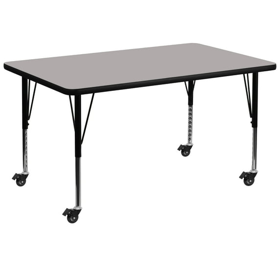 Flash Furniture Wren Mobile 36''W x 72''L Rectangular Grey HP Laminate Activity Table - Height Adjustable Short Legs