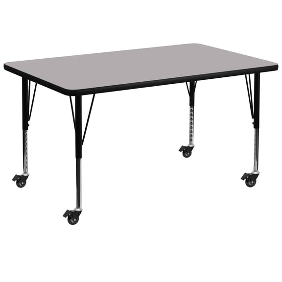 Flash Furniture Wren Mobile 36''W x 72''L Rectangular Grey Thermal Laminate Activity Table - Height Adjustable Short Legs