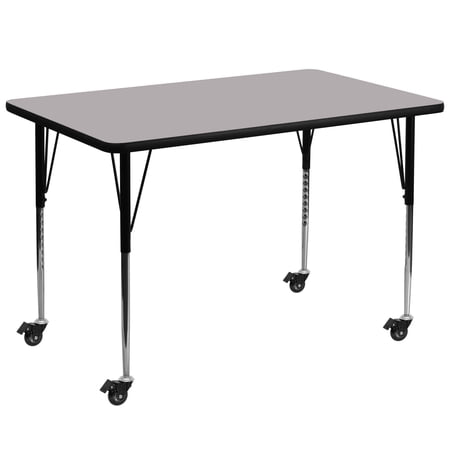 Flash Furniture Wren Mobile 36''W x 72''L Rectangular Grey Thermal Laminate Activity Table - Standard Height Adjustable Legs