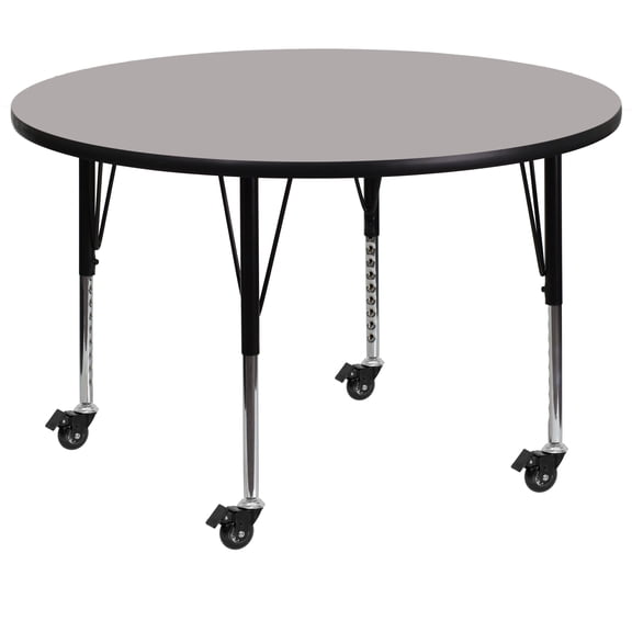 Flash Furniture Wren Mobile 42'' Round Grey HP Laminate Activity Table - Height Adjustable Short Legs