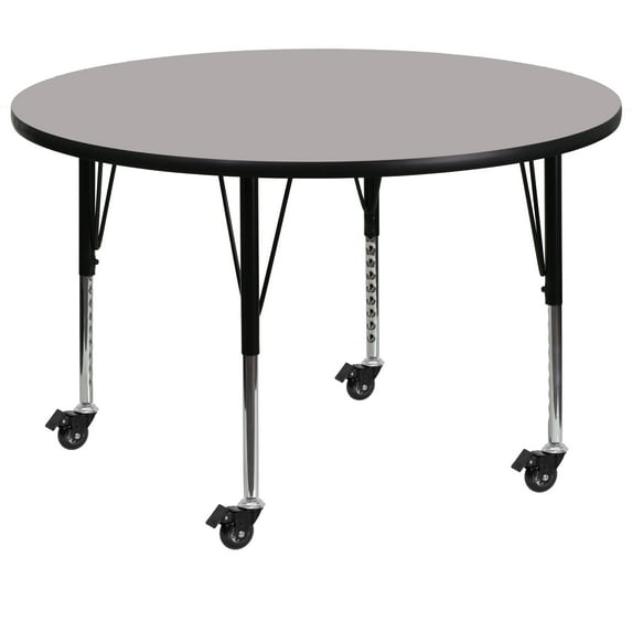 Flash Furniture Wren Mobile 42'' Round Grey HP Laminate Activity Table - Height Adjustable Short Legs