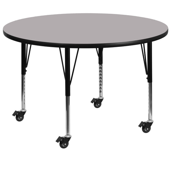 Flash Furniture Wren Mobile 42'' Round Grey Thermal Laminate Activity Table - Height Adjustable Short Legs