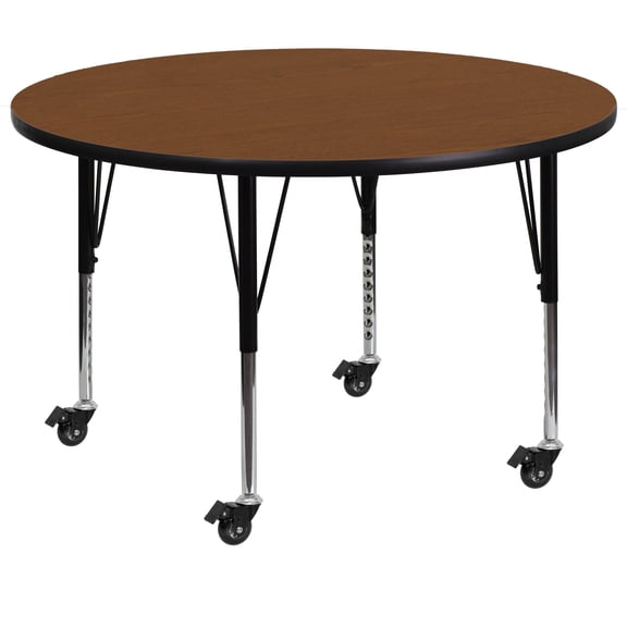 Flash Furniture Mobile 42'' Round Oak HP Laminate Activity Table - Height Adjustable Short Legs