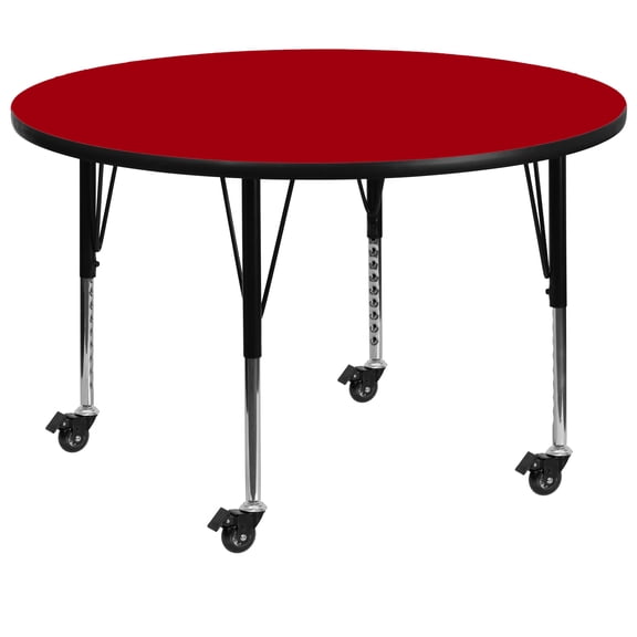 Flash Furniture Wren Mobile 42'' Round Red Thermal Laminate Activity Table - Height Adjustable Short Legs