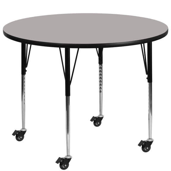 Flash Furniture Wren Mobile 48'' Round Grey HP Laminate Activity Table - Standard Height Adjustable Legs