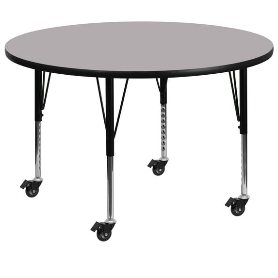 Flash Furniture Wren Mobile 48'' Round Grey Thermal Laminate Activity Table - Height Adjustable Short Legs