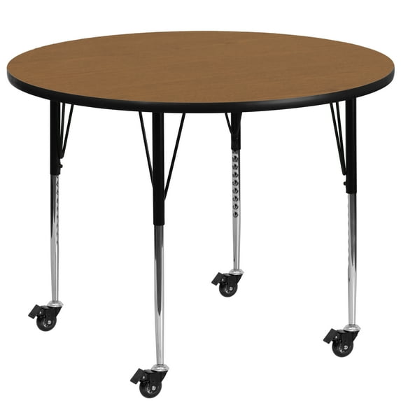 Flash Furniture Wren Mobile 48'' Round Oak Thermal Laminate Activity Table - Standard Height Adjustable Legs
