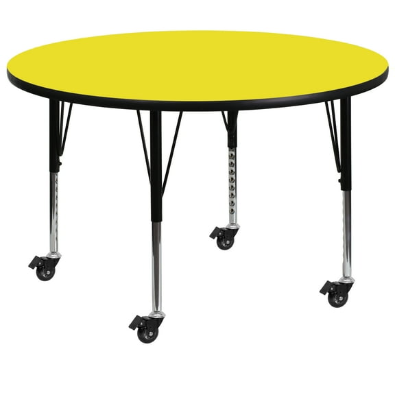 Flash Furniture Wren Mobile 48'' Round Yellow HP Laminate Activity Table - Height Adjustable Short Legs