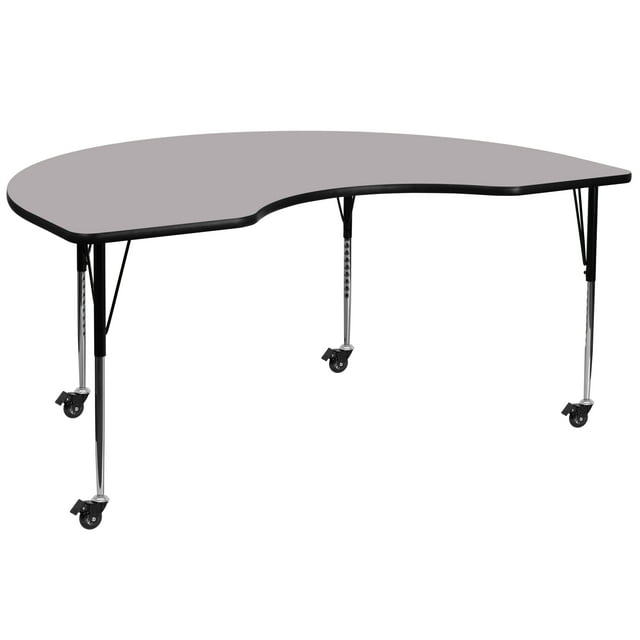 Flash Furniture Wren Mobile 48''W x 72''L Kidney Grey Thermal Laminate Activity Table - Standard Height Adjustable Legs