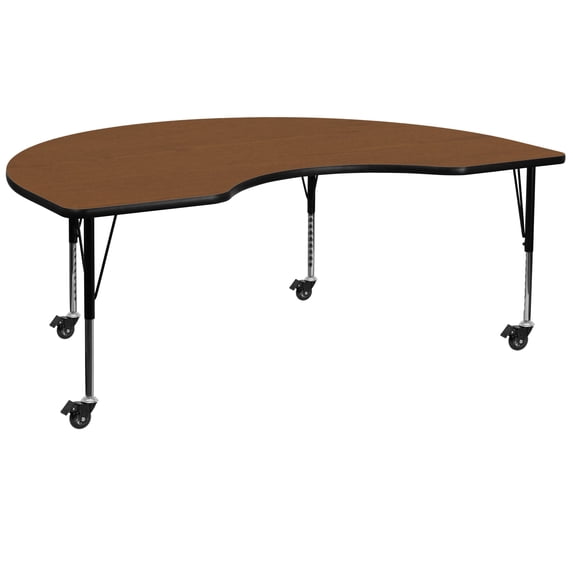 Flash Furniture Mobile 48''W x 72''L Kidney Oak HP Laminate Activity Table - Height Adjustable Short Legs