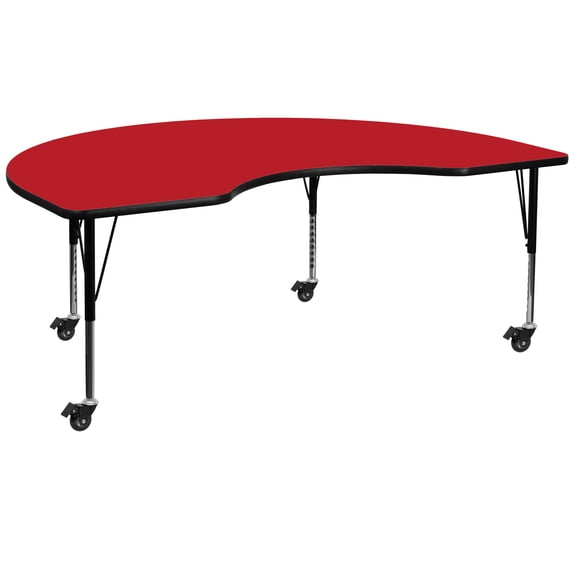 Flash Furniture Wren Mobile 48''W x 72''L Kidney Red HP Laminate Activity Table - Height Adjustable Short Legs
