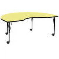 Flash Furniture Wren Mobile 48''W x 72''L Kidney Yellow Thermal Laminate Activity Table - Height Adjustable Short Legs