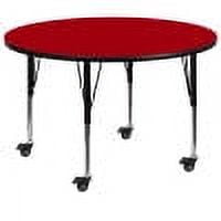 Flash Furniture Wren Mobile 60'' Round Red Thermal Laminate Activity Table - Height Adjustable Short Legs