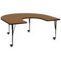 Flash Furniture Wren Mobile 60''W x 66''L Horseshoe Oak Thermal Laminate Activity Table - Height Adjustable Short Legs