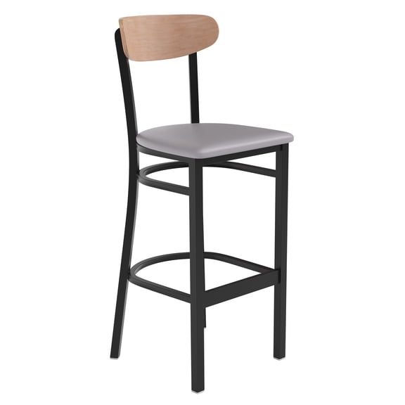 Flash Furniture Wright 31.875"H Square Full Back Restaurant Dining Barstool, Natural/Gray