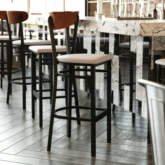 Flash Furniture Wright 31.875"H Square Full Back Restaurant Dining Barstool, Walnut/Gray