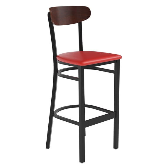 Flash Furniture Wright Boomerang Back Bar Stool, Walnut/Red