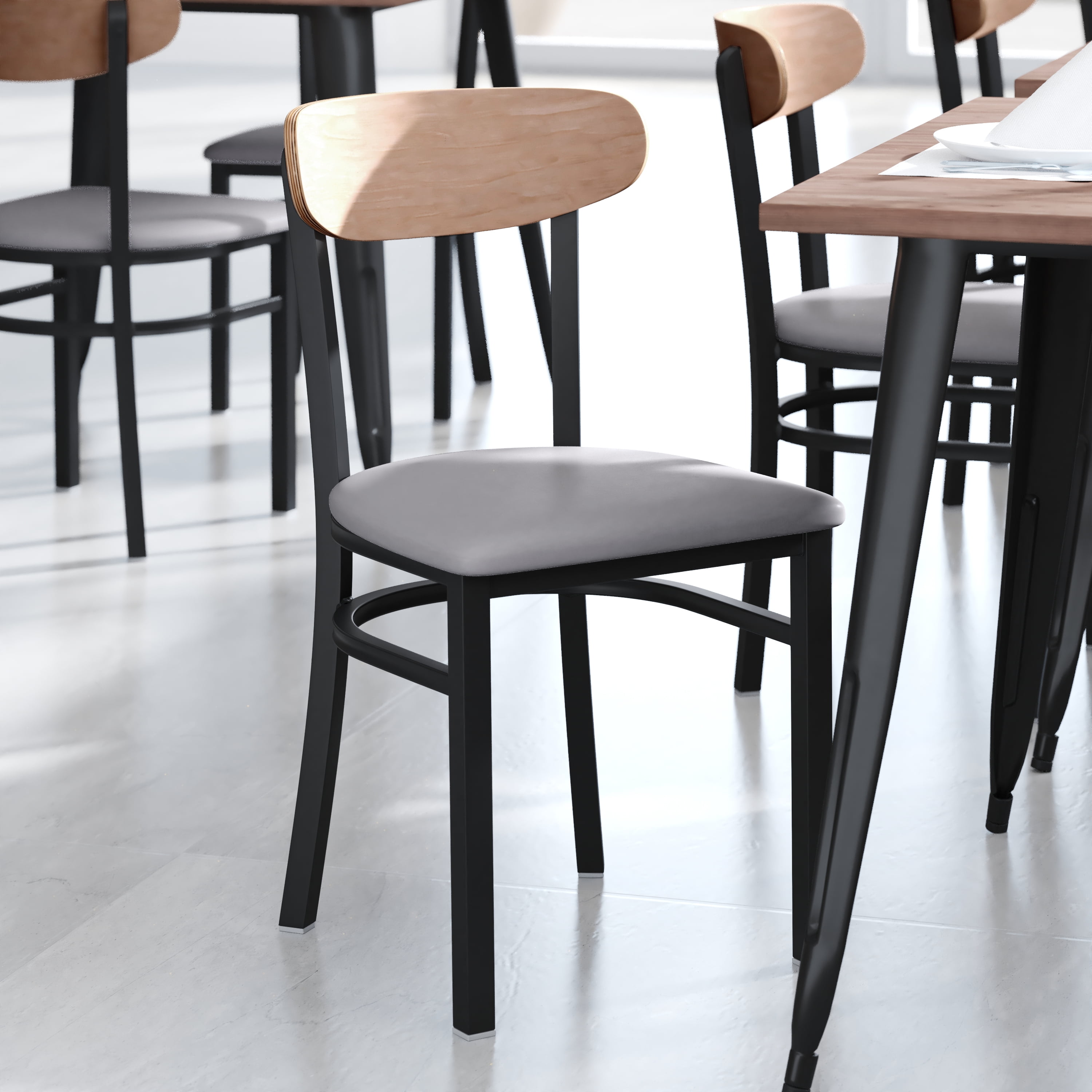 Modern Birchwood Gray Vinyl High-Capacity Dining Chair