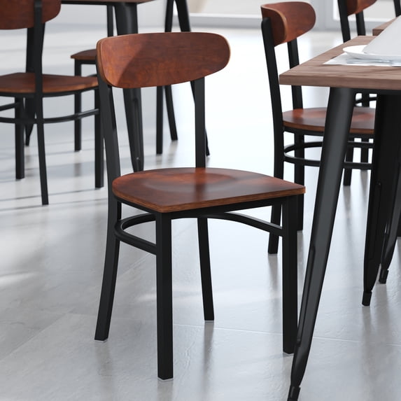 Flash Furniture Wright Metal/Wood Restaurant Chair, Set of 2, Walnut