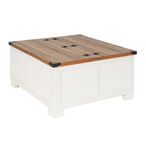 Flash Furniture Wyatt 35.75" x 35.75" Hinged Lift Top Storage Coffee Table White/Rustic Oak