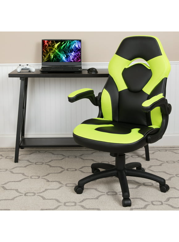 Flash Furniture X10 Gaming Chair Racing Office Ergonomic Computer PC Adjustable Swivel Chair with Flip-up Arms, Neon Green/Black LeatherSoft
