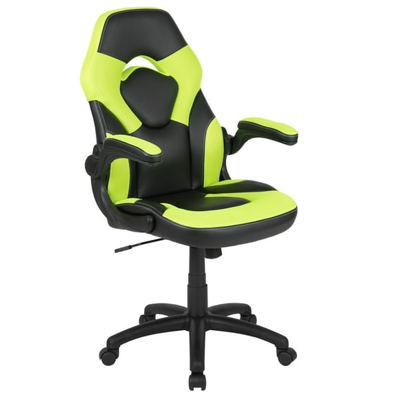 Flash Furniture X10 Gaming Chair, Racing Style Ergonomic Office Chair, Height Adjustable Swivel Computer Chair with Flip-Up Arms, Neon Green/Black LeatherSoft