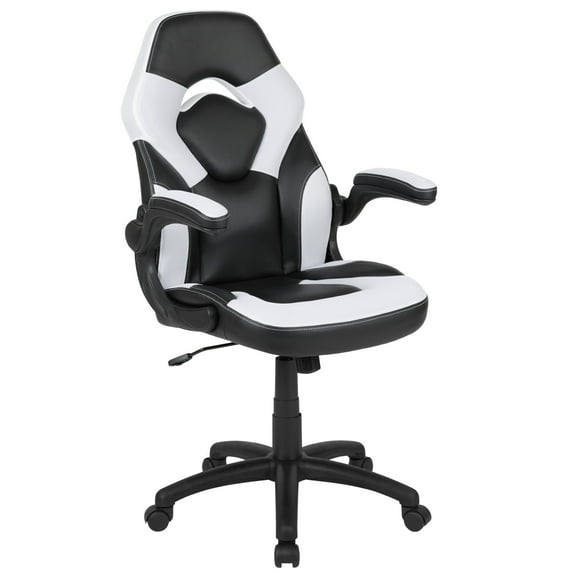 Flash Furniture X10 LeatherSoft High-Back Gaming Chair with Headrest and Flip-Up Arms, White/Black