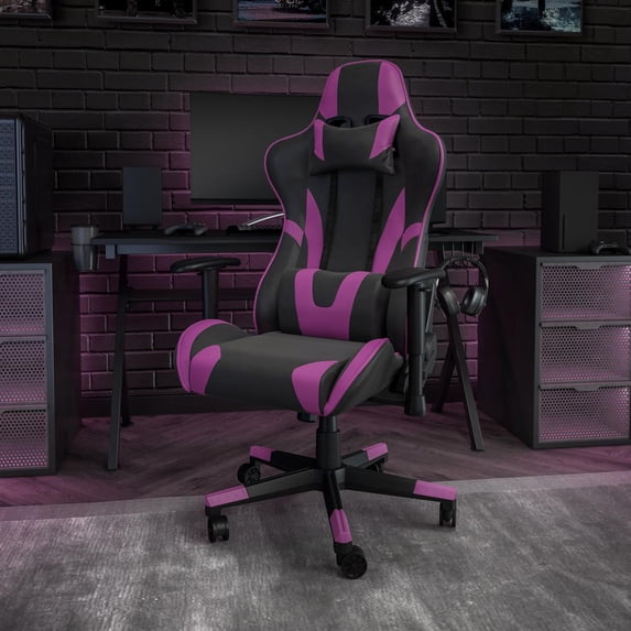 Flash Furniture X20 Gaming Chair Racing Office Ergonomic Computer PC Adjustable Swivel Chair with Fully Reclining Back in Purple LeatherSoft