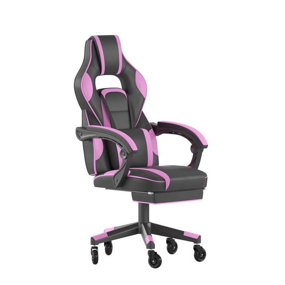 Flash Furniture X40 Faux Leather High Back Gaming Chair with Footrest, 280 lb, Black/Purple