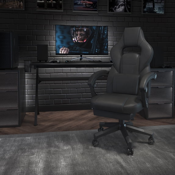 Flash Furniture X40 Gaming Chair Racing Ergonomic Computer Chair with Fully Reclining Back/Arms, Slide-Out Footrest, Massaging Lumbar - Black