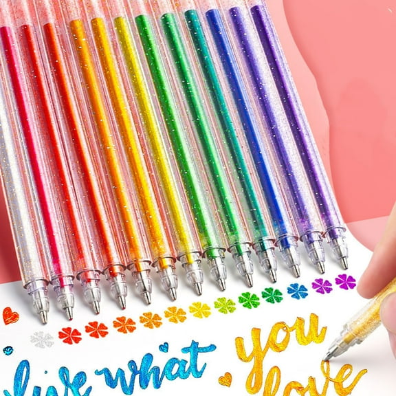 Flash Gel Pen Set, Colorful Shiny Glitter Pen, Highlighter for Adult Crafting Doodling Journaling, 5ml Assorted Pack Office&Craft&Stationery