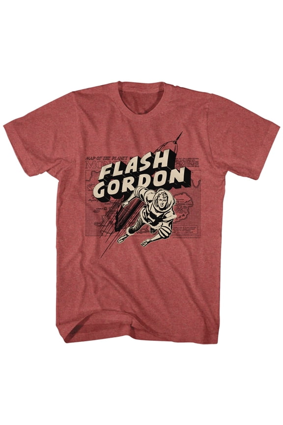 Flash Gordon Comics Map/Rocket/Flash Adult Short Sleeve T Shirt