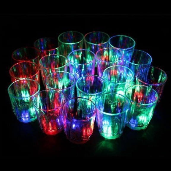 Toner Depot Blue Plastic 2 oz Rounded Shot Glasses Set of 24 with Light Up Feature