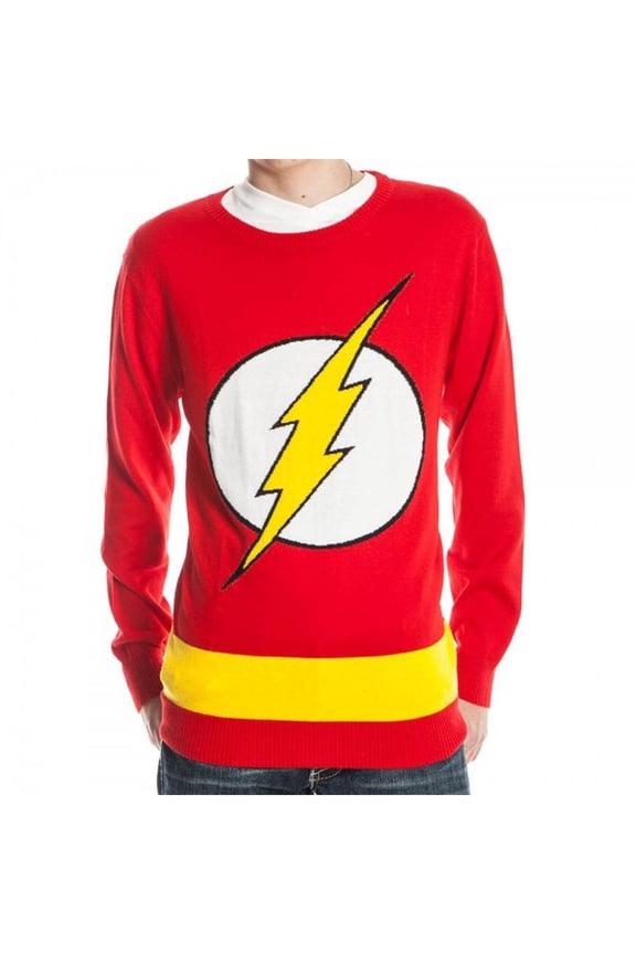 Flash Logo DC Comics Adult Knit Pullover Sweater - X-Large