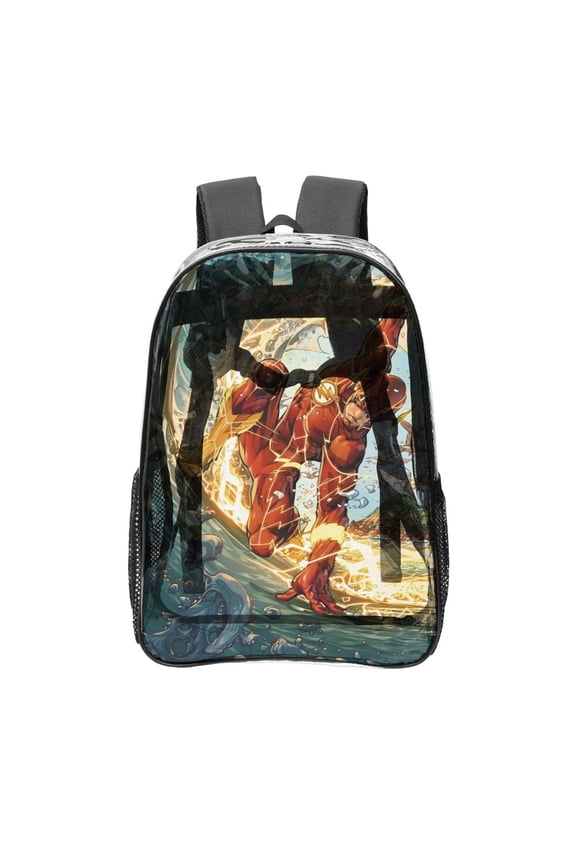 Flash Man Flashman -theme Clear Backpack Heavy Duty Transparent Bag See Through Bookbag for Work, Sport, College, Travel12.2X16.9"(31X43cm)