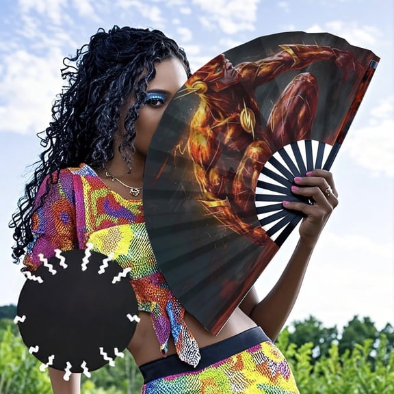 Flash Man Flashman-theme Folding Fan Chinese Fan Hand Polyester Foldable Fan Fans for Dancing Party Home Suitable for Home, Office, Party