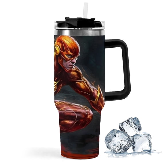 Flash Man Flashman-theme Insulated Stainless Steel Tumbler with Handle Gifts For Family Friends Fans and Straw Fits in Standard Cup Holder 40 OZ