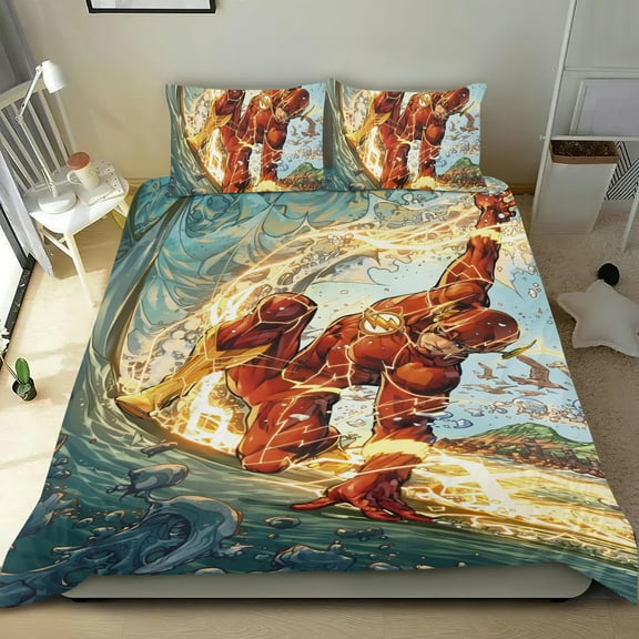 Flash Man Flashman -themed Bed Sheet Set Three Piece Set Comfortable And Skin Friendly Unique Design Home Decor Gifts For Family Friends fans54x79Inches135cm*200cm