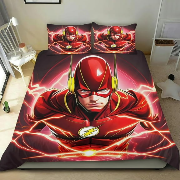 Flash Man Themed Bed Sheet Set Three Piece Set 53x79 Inches Comfortable And Skin Friendly Unique Design Creating A Star Studded Night