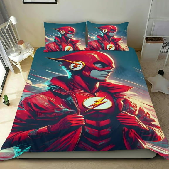 Flash Man Themed Bed Sheet Set Three Piece Set 53x79 Inches Comfortable And Skin Friendly Unique Design Creating A Star Studded Night