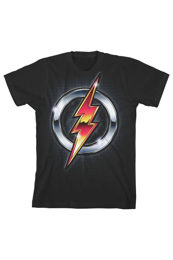 Flash Metallic Logo Boy's Black T-shirt-Medium