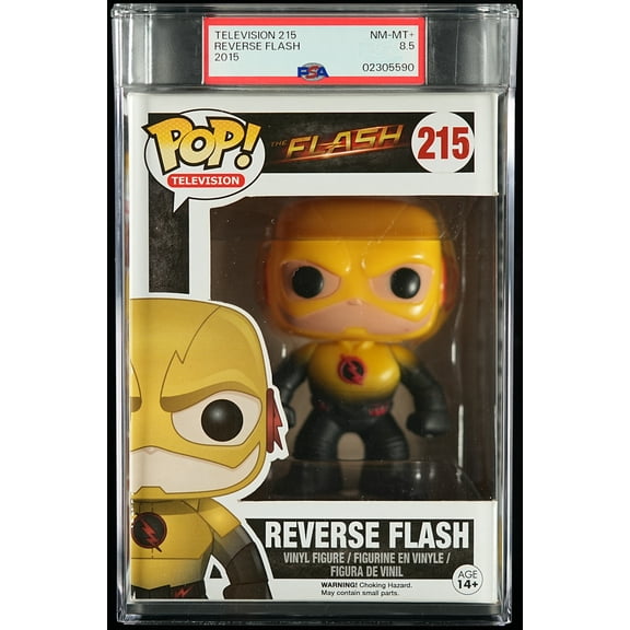 The Flash, PSA Graded 8.5 NM-MT+, Reverse Flash Collectible Vinyl Figure #215, Fully Encapsulated Bundle with Compatible Funko Pop! PSA Hard Protector Case