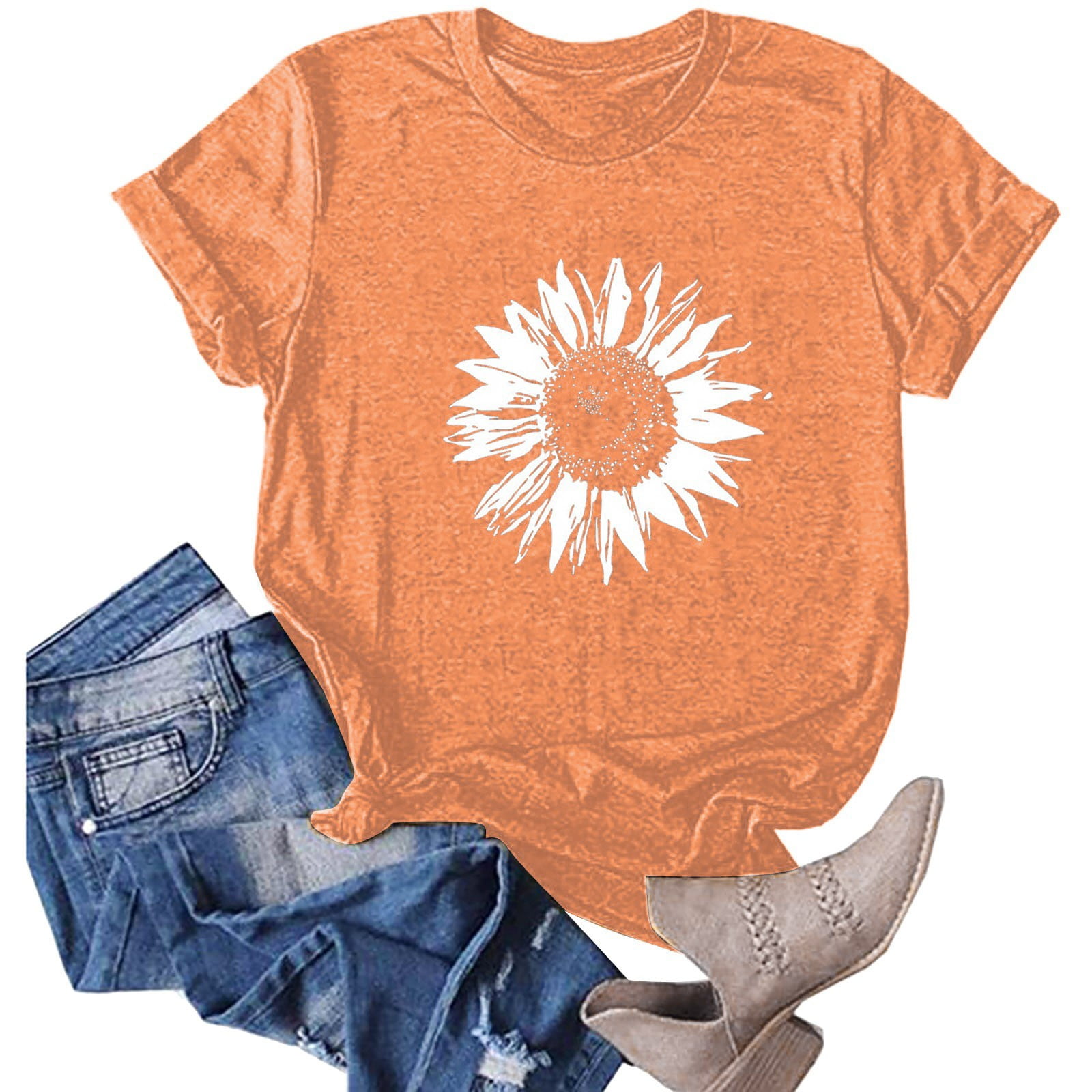 Flash Pick! Graphic Tees for Women Shirts for Women Orange Shirt T