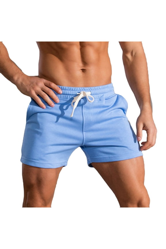 Flash Pick HOOMEUMY Men's Summer Sweat Shorts Drawstring Elastic Waist Solid Color Sports Beach Shorts with Pockets Blue 12
