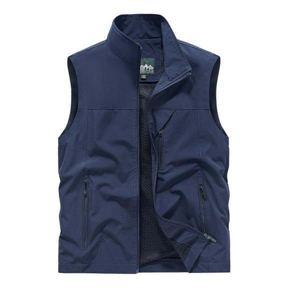 Flash Pick Olyvenn Men's Outdoor Lightweight Stand Collar Multi-Pockets Quick Dry Fishing Vest Sleeveless Jacket Waistcoat Dark Blue 6
