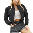 thumbnail image 1 of Flash Pick Olyvenn Women's Winter Bubble Coat Stand Collar Long Sleeve Snap Up Crop Puffer Jacket Warm Down Coats Black 4, 1 of 8